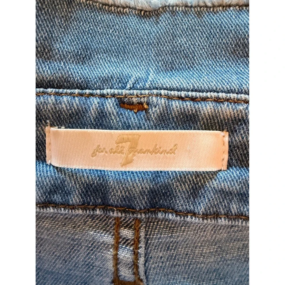 7 For All Mankind Paperbag Waist Denim Shorts Light Wash Blue Belted Size 27